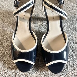 Anne Klein Navy & Cream Patent Leather Strappy Heels